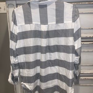 white and grey striped button up shirt